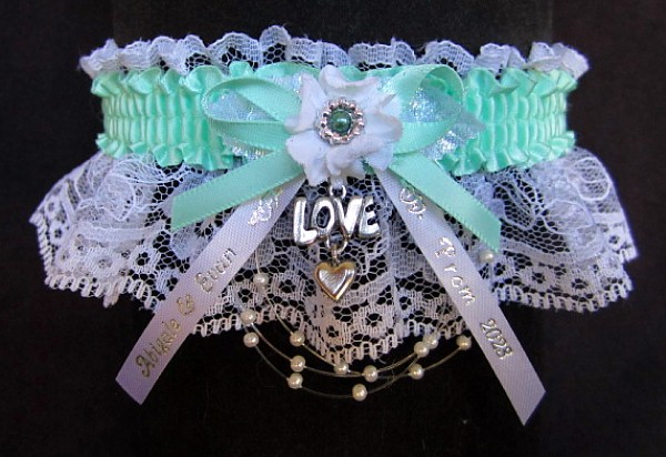 Personalized Prom Garter, Personalized Prom Ribbon Tails and Charm