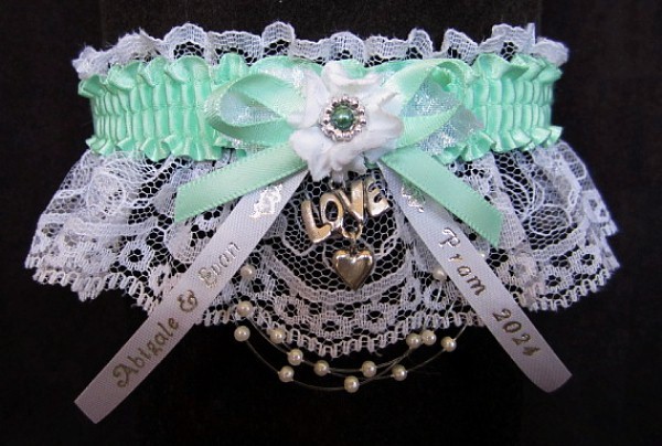 Personalized Prom Garter, Personalized Prom Ribbon Tails and Charm