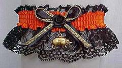 Orange and Black Motorcycle Garter. Biker Bands Motorcycle Garter with a Gold Hog Charm. Biker Bands Hog Garter. garder