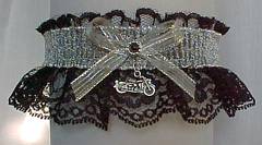 Silver Chain Mail Biker Bands Garter with a motorcycle charm. Biker Bands Motorcycle Garters. garter, garders, garder