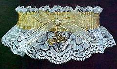 Gold Chain Mail Biker Bands Garter with a motorcycle charm. Biker Bands Motorcycle Garters. garter, garders, garder