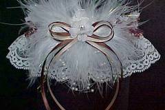 Custom Themed Leopard Print Garter w/ Marabou Feathers on Ivory Lace.garders, garder