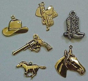 Western Charms for Garters. Cowboy Hat, Western Saddle, Cowboy Boots, 6 Gun, Mustang, Horse Head. garter, garder, garders