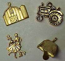 Farm Charms, Barn w/Silo, Tractor, Square Dancers, Cow Bell