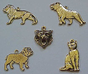 Charms. Lion, Tiger, Wildcat, Bulldog, Cat