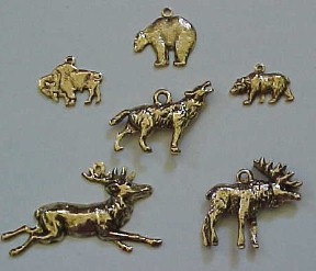Wildlife Charms. Buffalo, Polar Bear, Grizzly Bear, Wolf, Deer, Moose